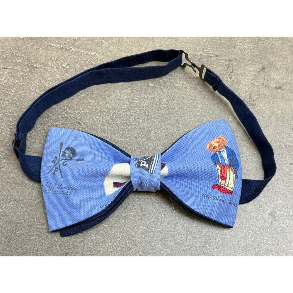 NEW Mens Preppy Harvard Bear Bow tie Custom Blue Pre Tied Adjustable Gift